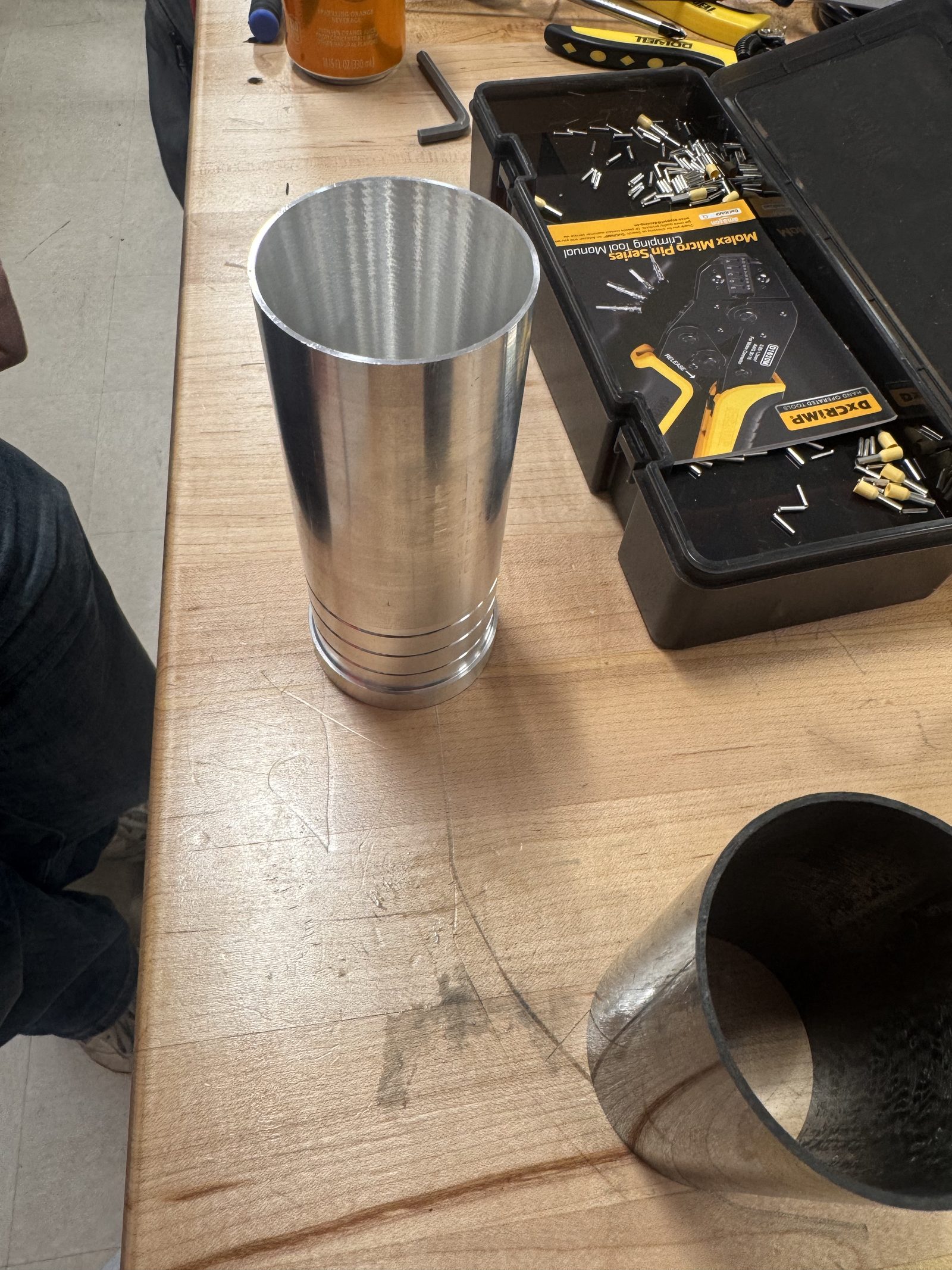 Freshly machined aluminum tube plug with visible lathe turning marks